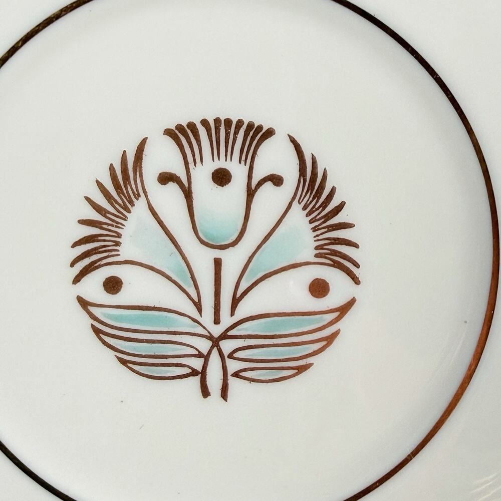 Pickard China Malvern 1005 Bread Plates Set 4 Green Gold Trim USA 1950s Vintage - Picture 4 of 9
